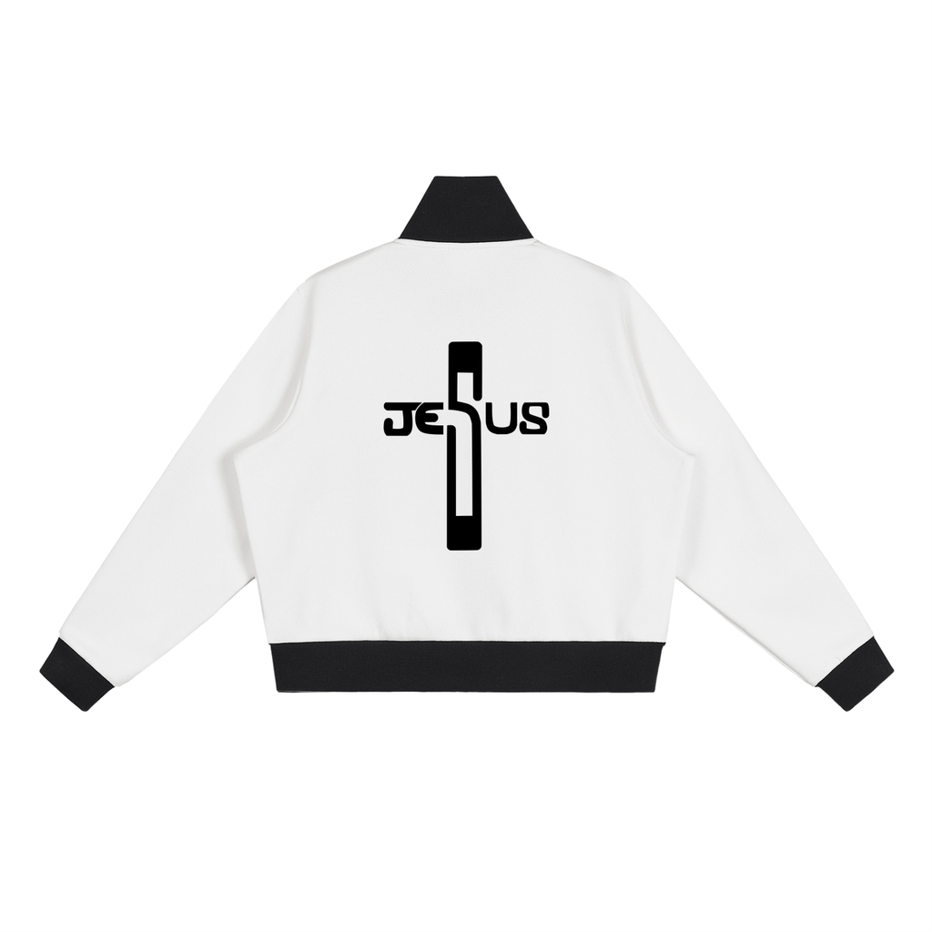 Jesus Contrast Side Stripe Fleece Cropped Track Jacket