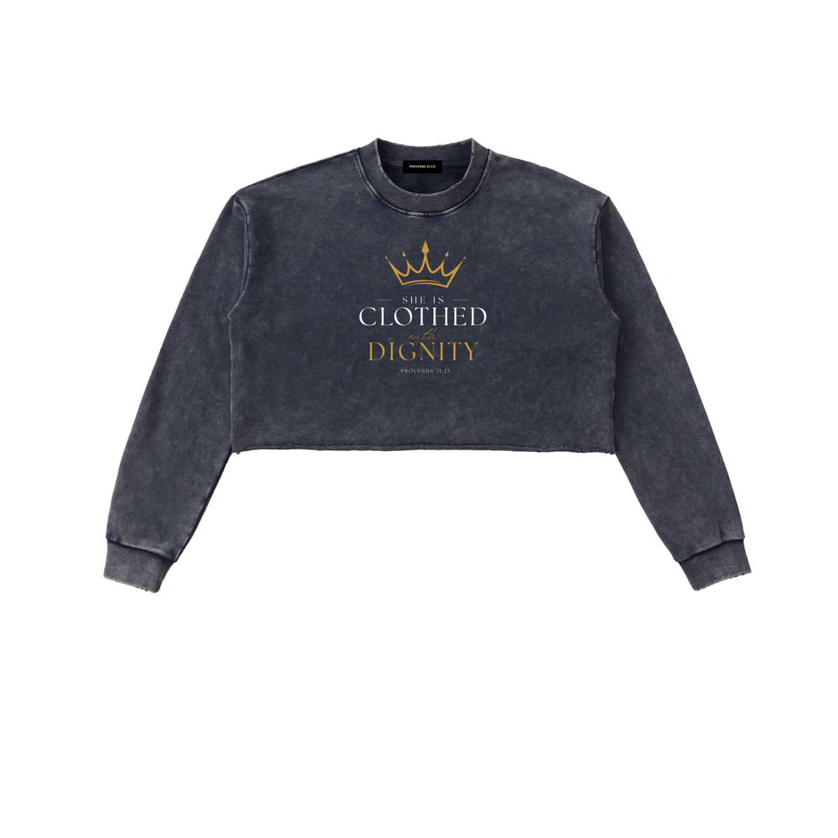 She is Crowned-Snow Washed Crop Sweatshirt
