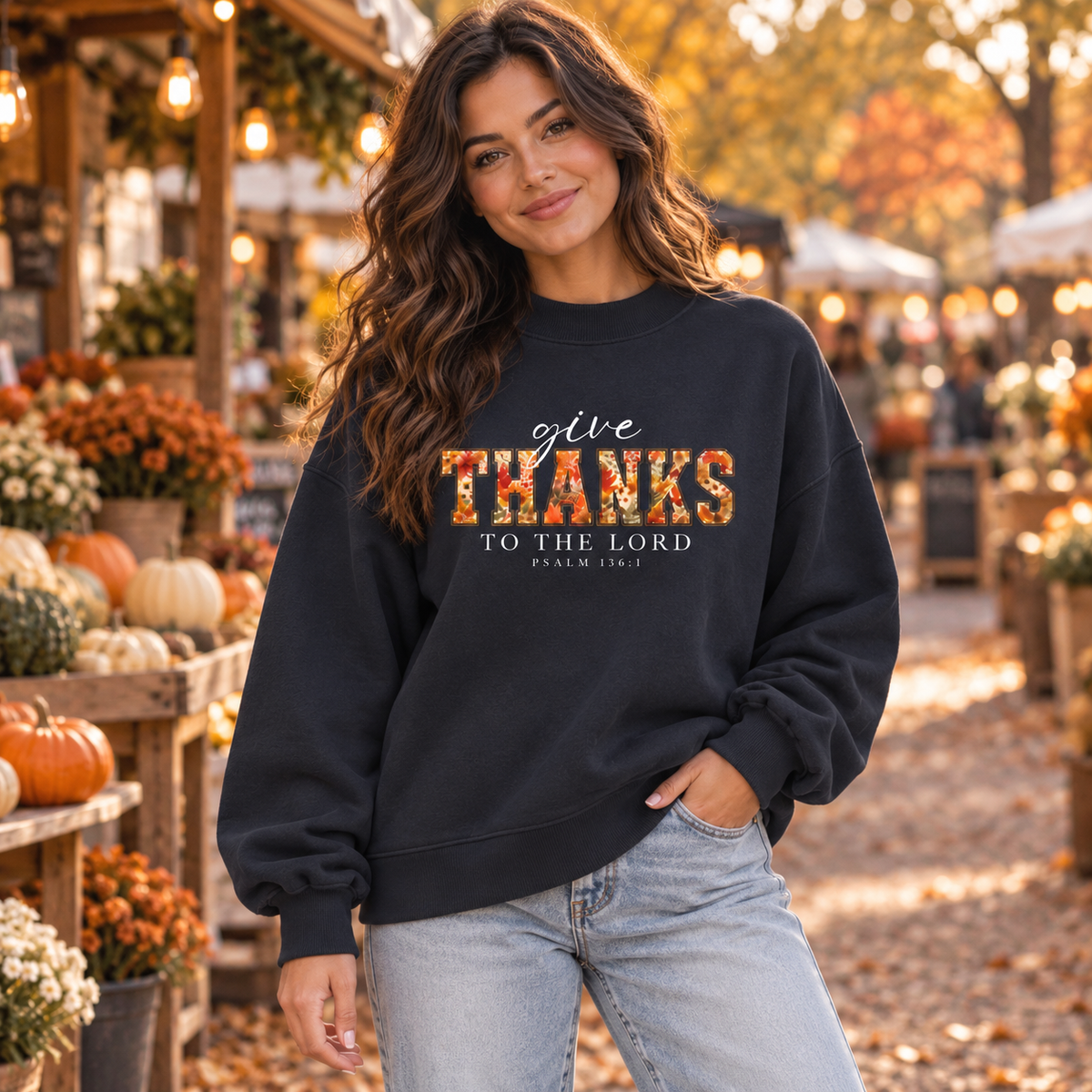 Give Thanks to the Lord Fall Mock-Neck Crew Sweatshirt