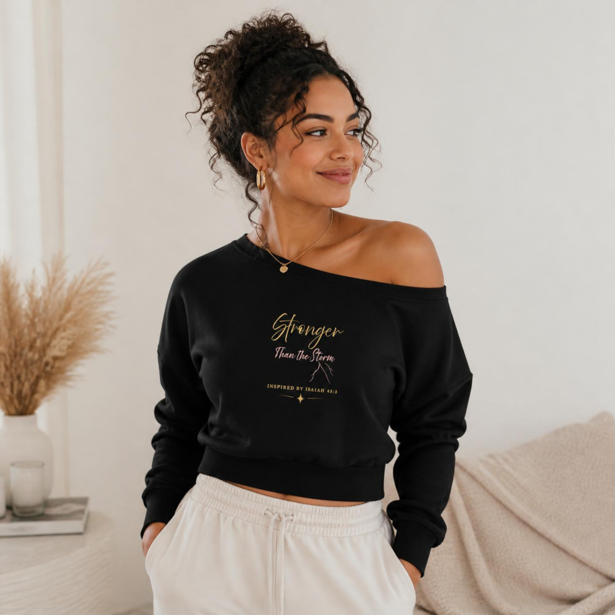 Stronger Than the Storm Women's Off-Shoulder Sweatshirt