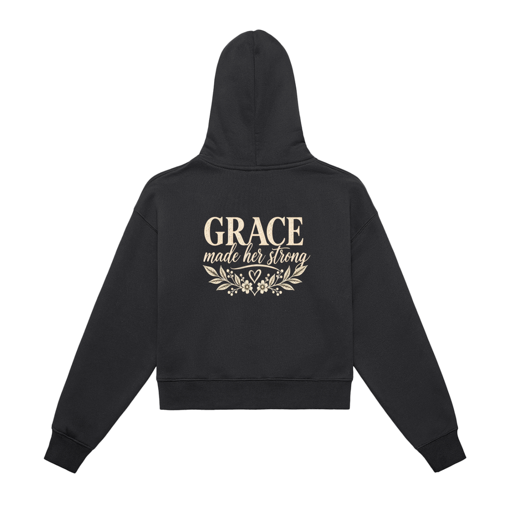 Grace Made Her Strong Fleeced Zip-Up Cropped Hoodie