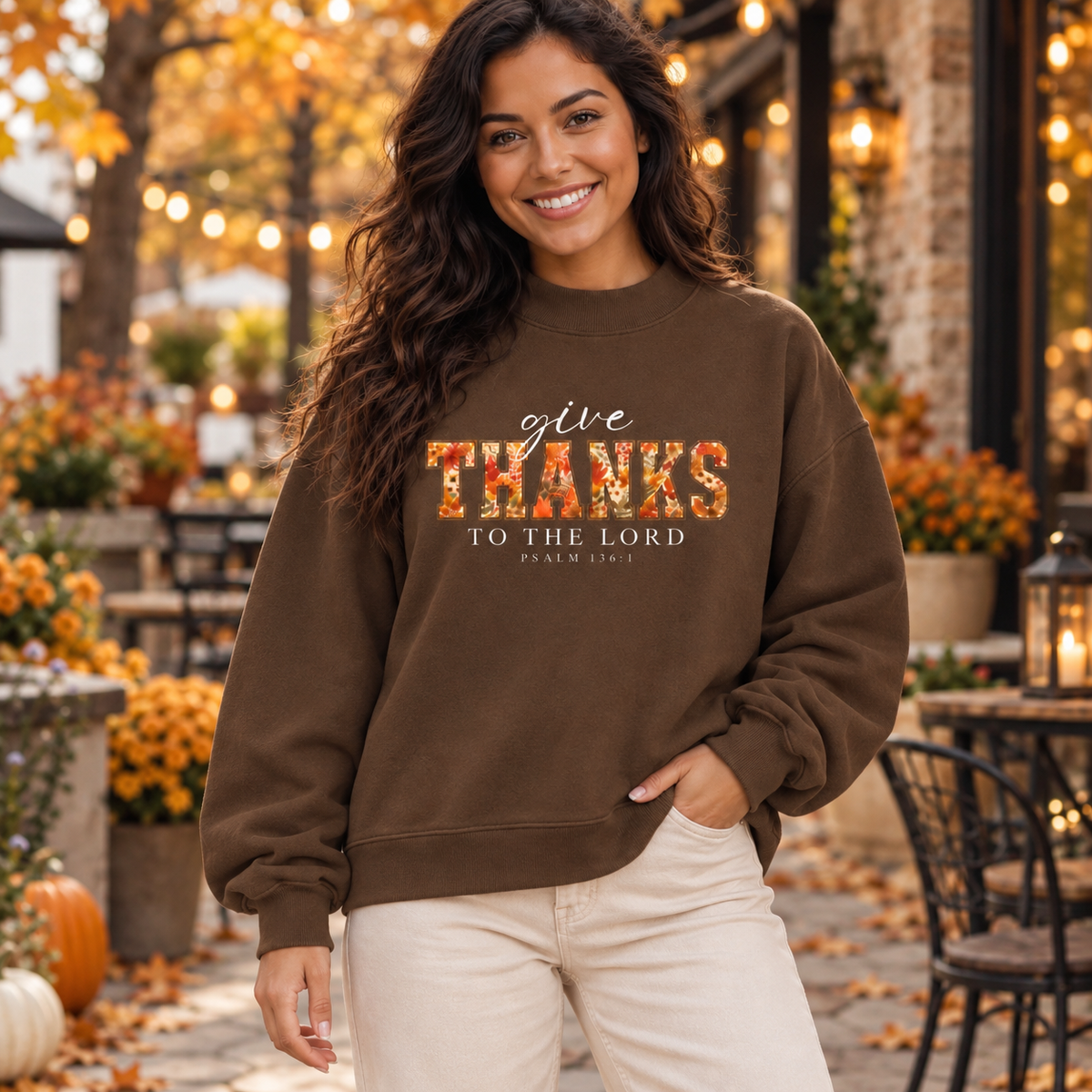 Give Thanks to the Lord Fall Mock-Neck Crew Sweatshirt