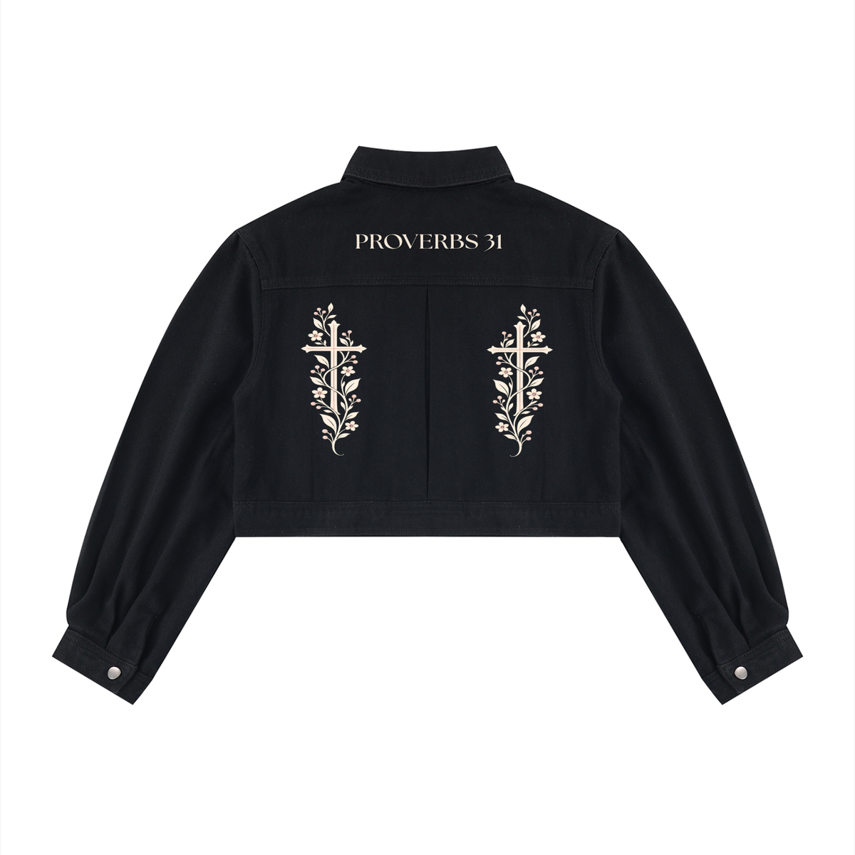 Proverbs 31 Floral Cross Women’s Crop Denim Jacket